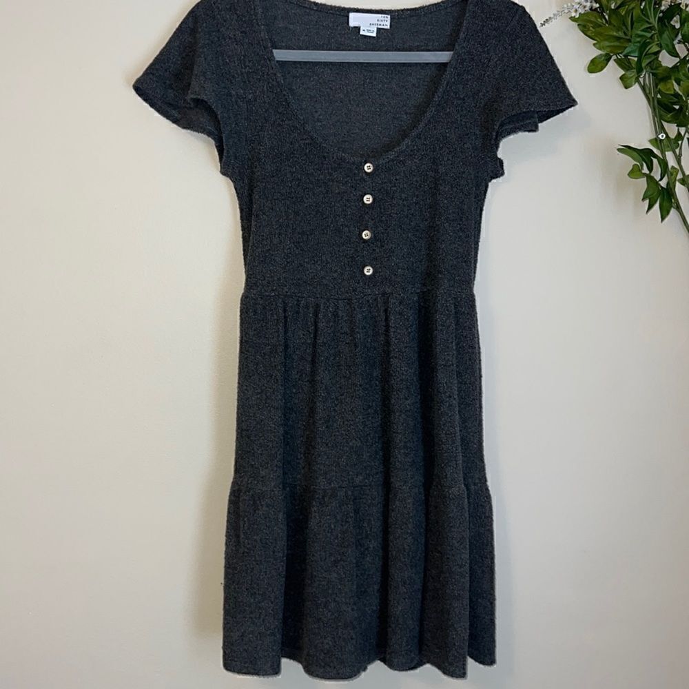 Charcoal Grey Flutter Sleeve Sweater Dress Size: Medium